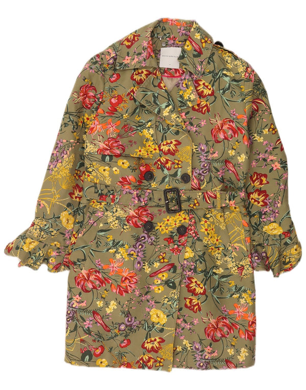 Rino & Pelle Womens Trench Coat EU 40 Medium Khaki Floral Cotton
