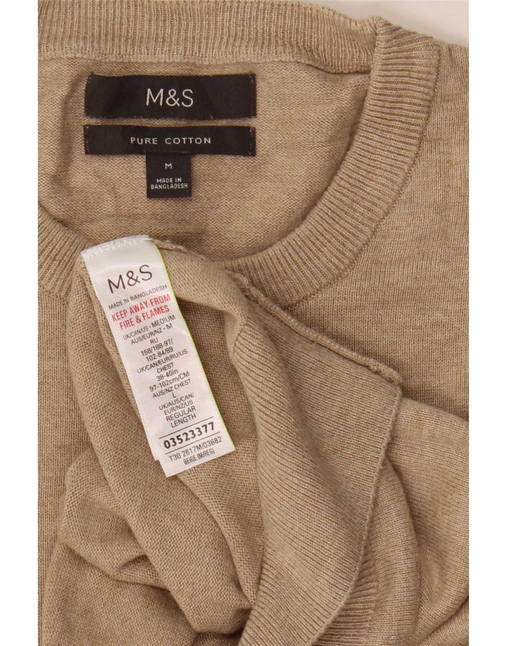 Marks & Spencer Mens Crew Neck Jumper Sweater Medium Beige Cotton
