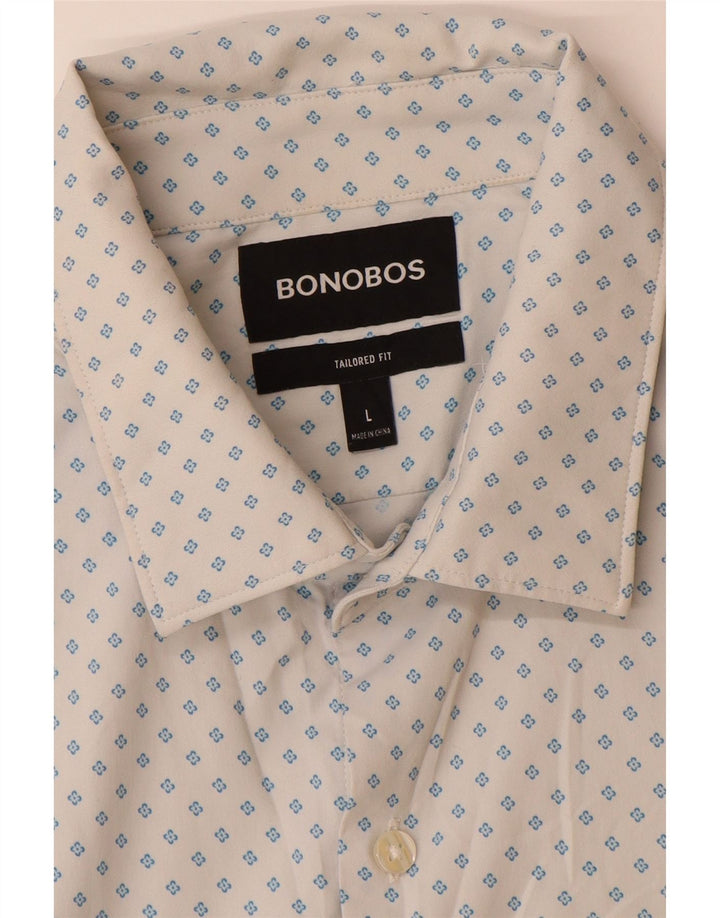 BONOBOS Mens Tailored Short Sleeve Shirt Large White Floral Nylon