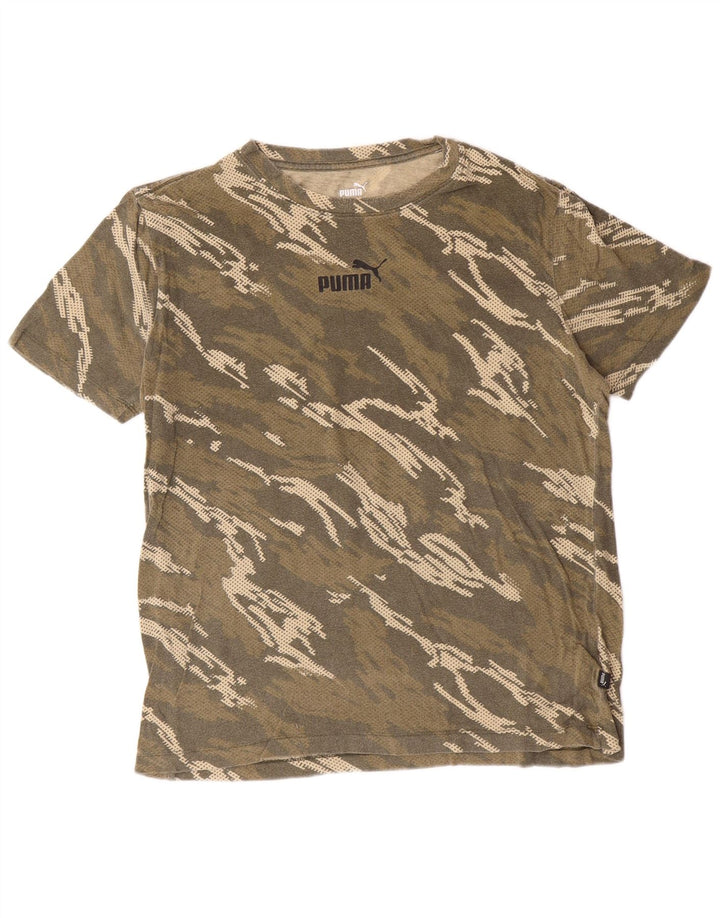 PUMA Mens T-Shirt Top Medium Khaki Camouflage Cotton