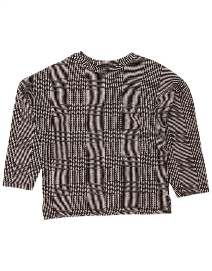Zara Womens Oversized Crew Neck Jumper Sweater UK 10 Small Grey Check