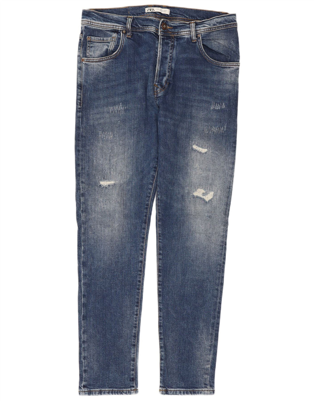 Zara Mens Distressed Slim Jeans EU 42 Large W32 L30 Blue Cotton