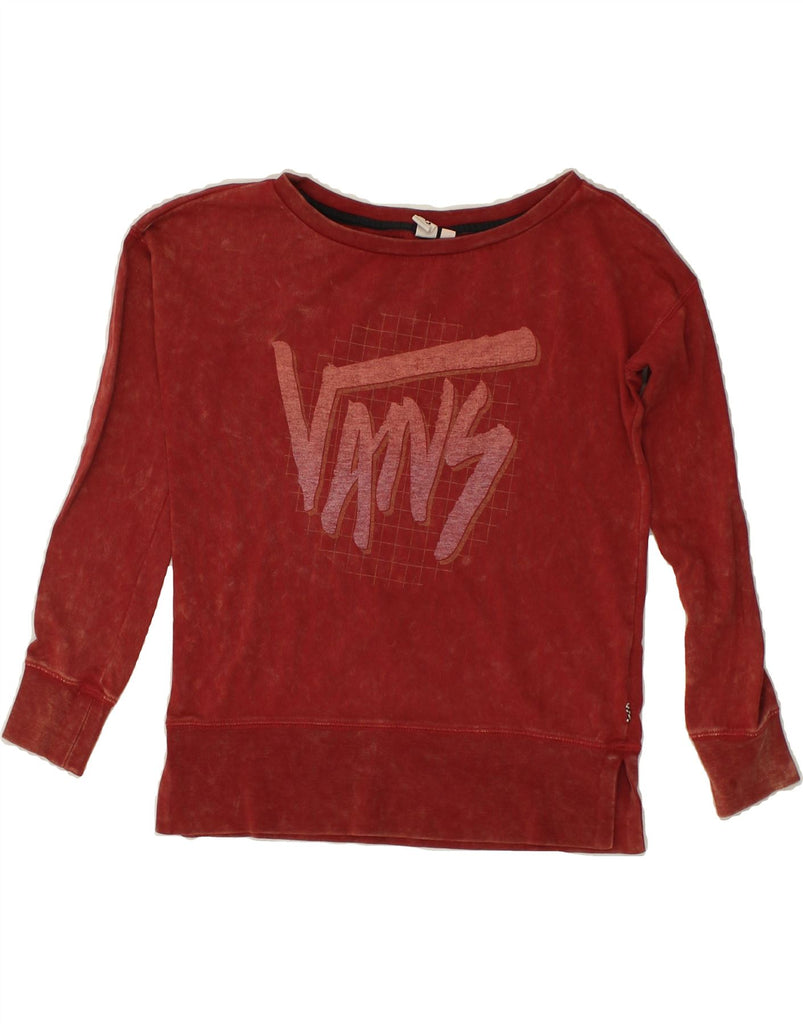 VANS Womens Oversized Graphic Sweatshirt Jumper UK 6 XS Burgundy Cotton | Vintage Vans | Thrift | Second-Hand Vans | Used Clothing | Messina Hembry 