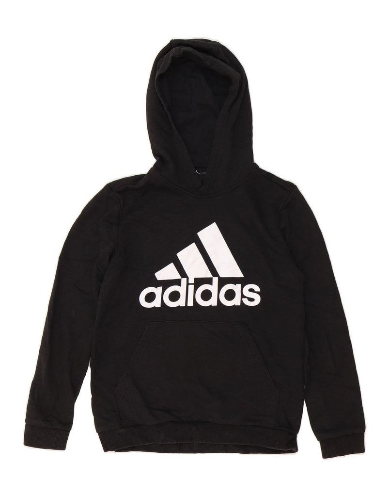 ADIDAS Boys Graphic Hoodie Jumper 10-11 Years Black Vintage Adidas and Second-Hand Adidas from Messina Hembry 