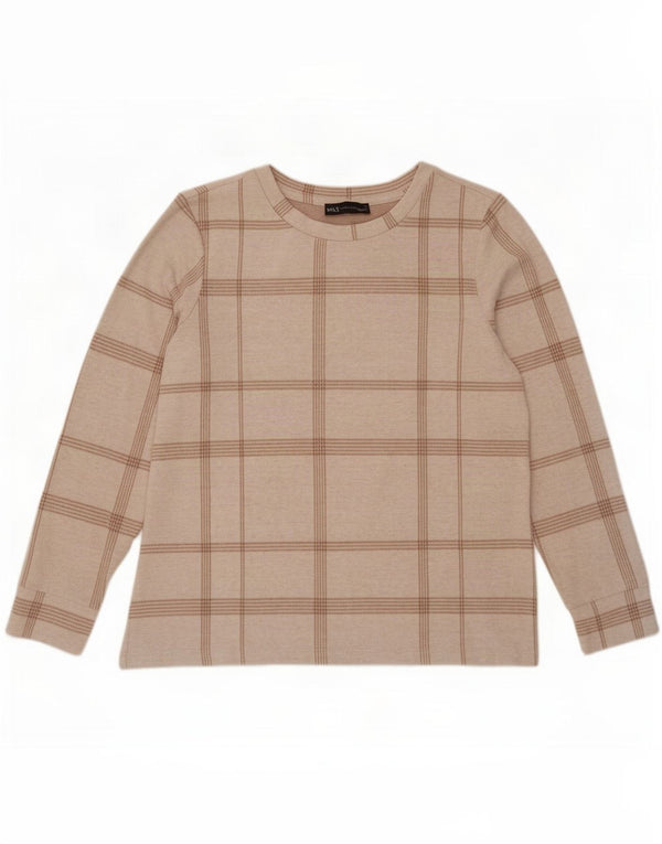 Marks & Spencer Womens Top Long Sleeve UK 12 Medium Off White Check