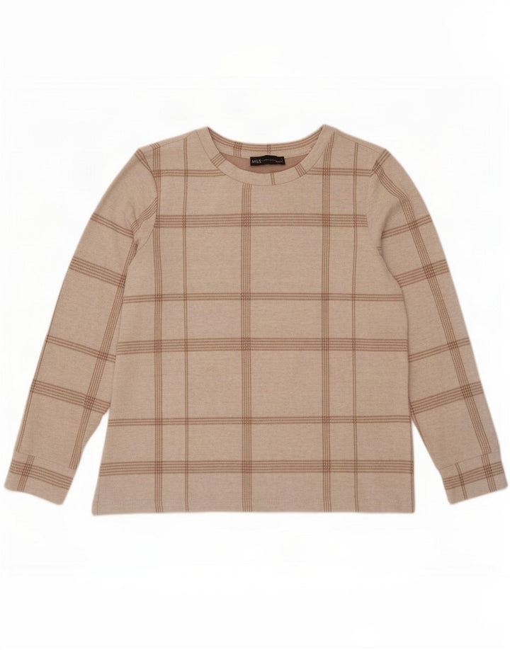 Marks & Spencer Womens Top Long Sleeve UK 12 Medium Off White Check