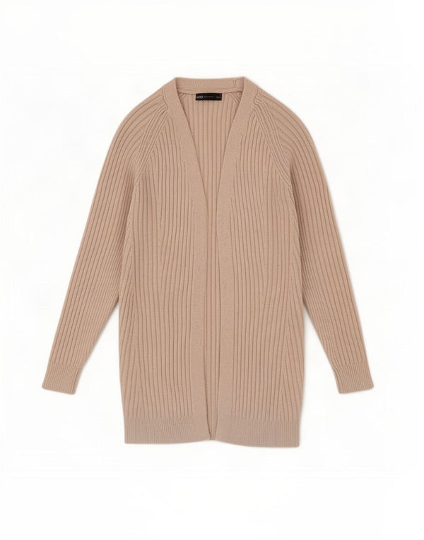 Marks & Spencer Womens Open Cardigan Sweater UK 10 Small Beige Polyester