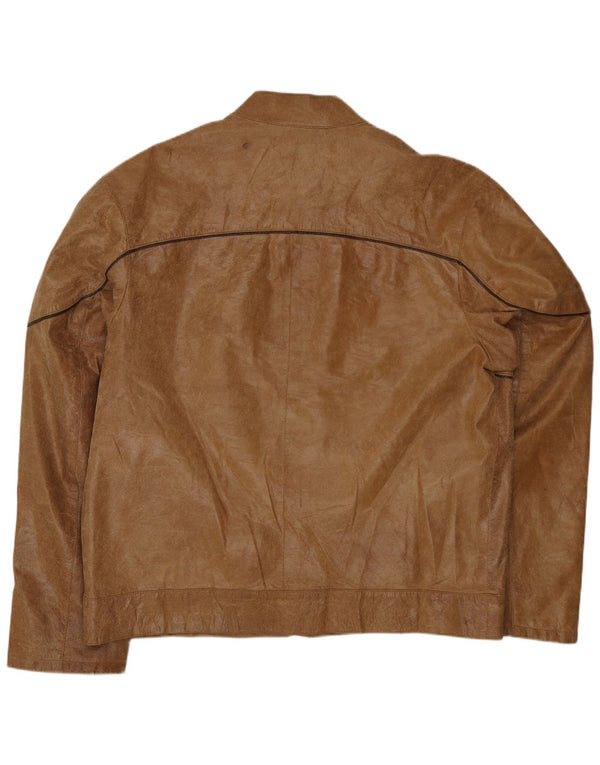 Vintage Mens Leather Jacket IT 54 2XL Beige Leather