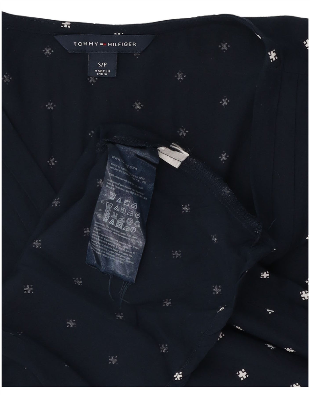 Tommy Hilfiger Womens Abstract Pattern Blouse Top UK 10 Small Navy Blue