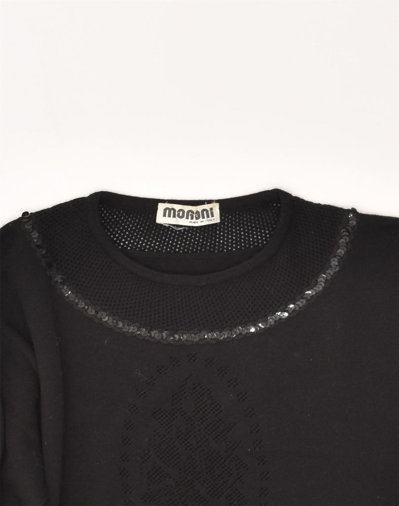 VINTAGE Womens Boat Neck Jumper Sweater UK 12 Medium Black Wool | Vintage Vintage | Thrift | Second-Hand Vintage | Used Clothing | Messina Hembry 