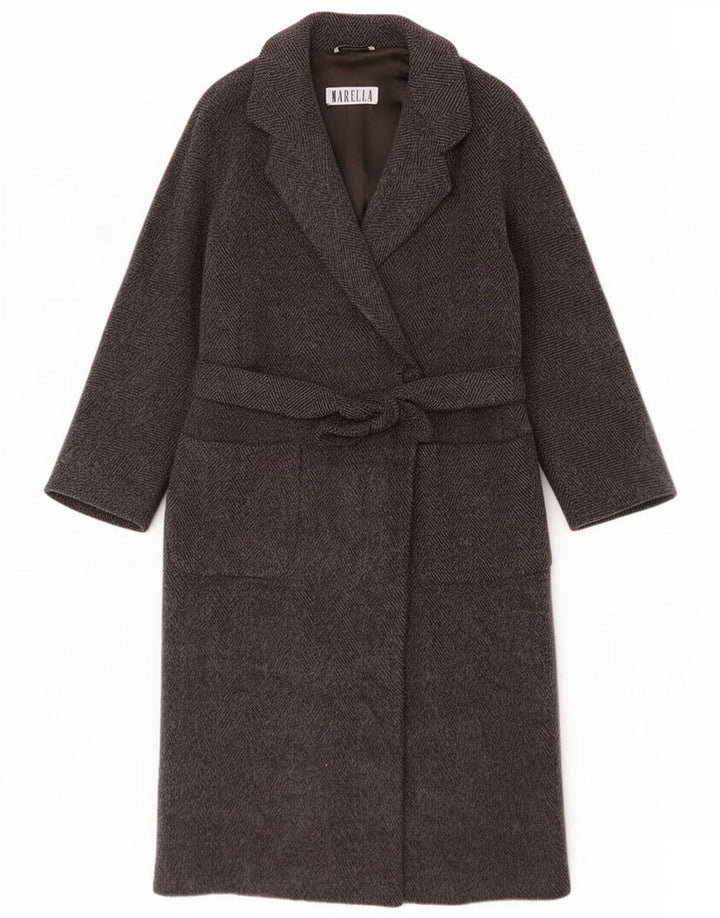 Marella Womens Oversized Overcoat UK 10 Small Grey Herringbone Wool
