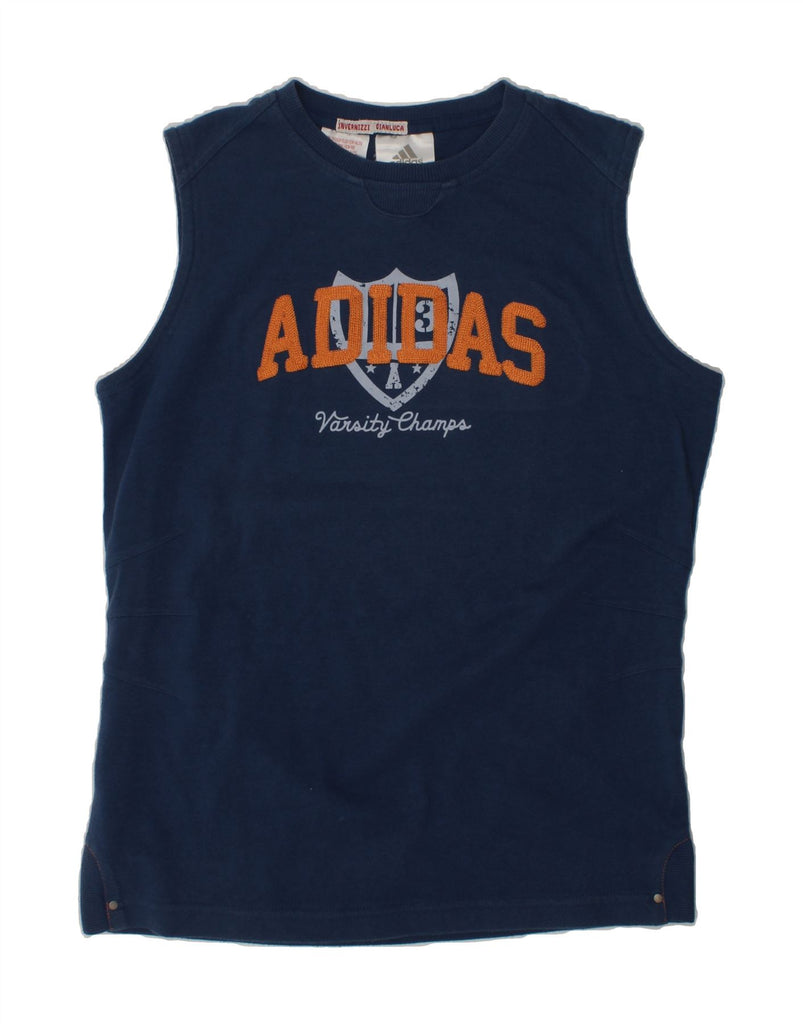 ADIDAS Boys Graphic Vest Top 13-14 Years XL Navy Blue Cotton | Vintage Adidas | Thrift | Second-Hand Adidas | Used Clothing | Messina Hembry 