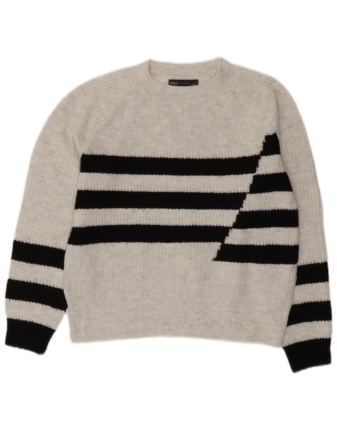 Marks & Spencer Womens Crew Neck Jumper Sweater UK 10 Small Grey Striped