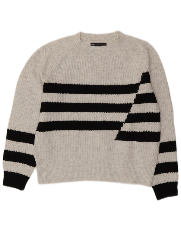 Marks & Spencer Womens Crew Neck Jumper Sweater UK 10 Small Grey Striped