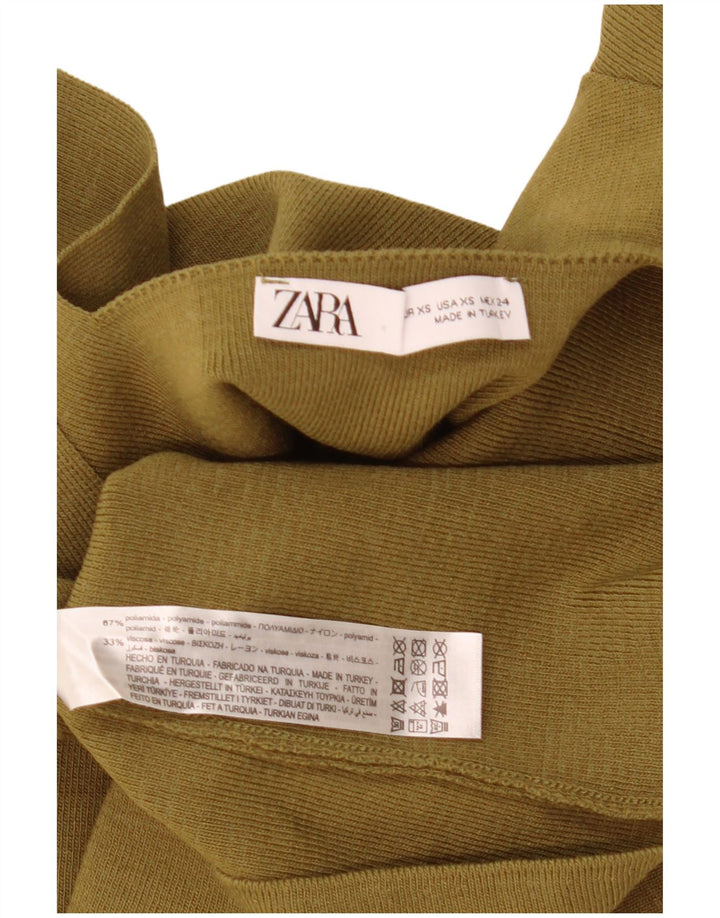 Zara Womens A-Line Dress UK 4 XS Khaki Polyamide