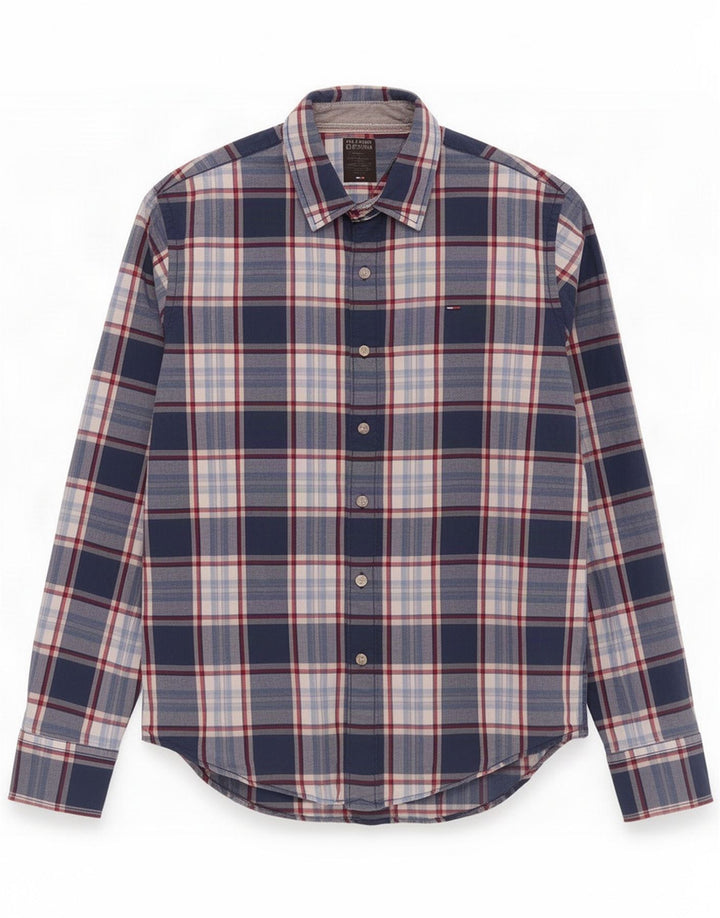 Tommy Hilfiger Mens Shirt Medium Navy Blue Check Cotton