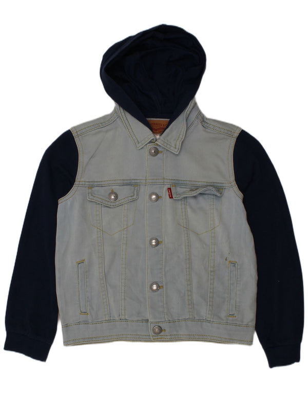 LEVI'S Boys Hooded Denim Jacket 5-6 Years Blue Colourblock Cotton