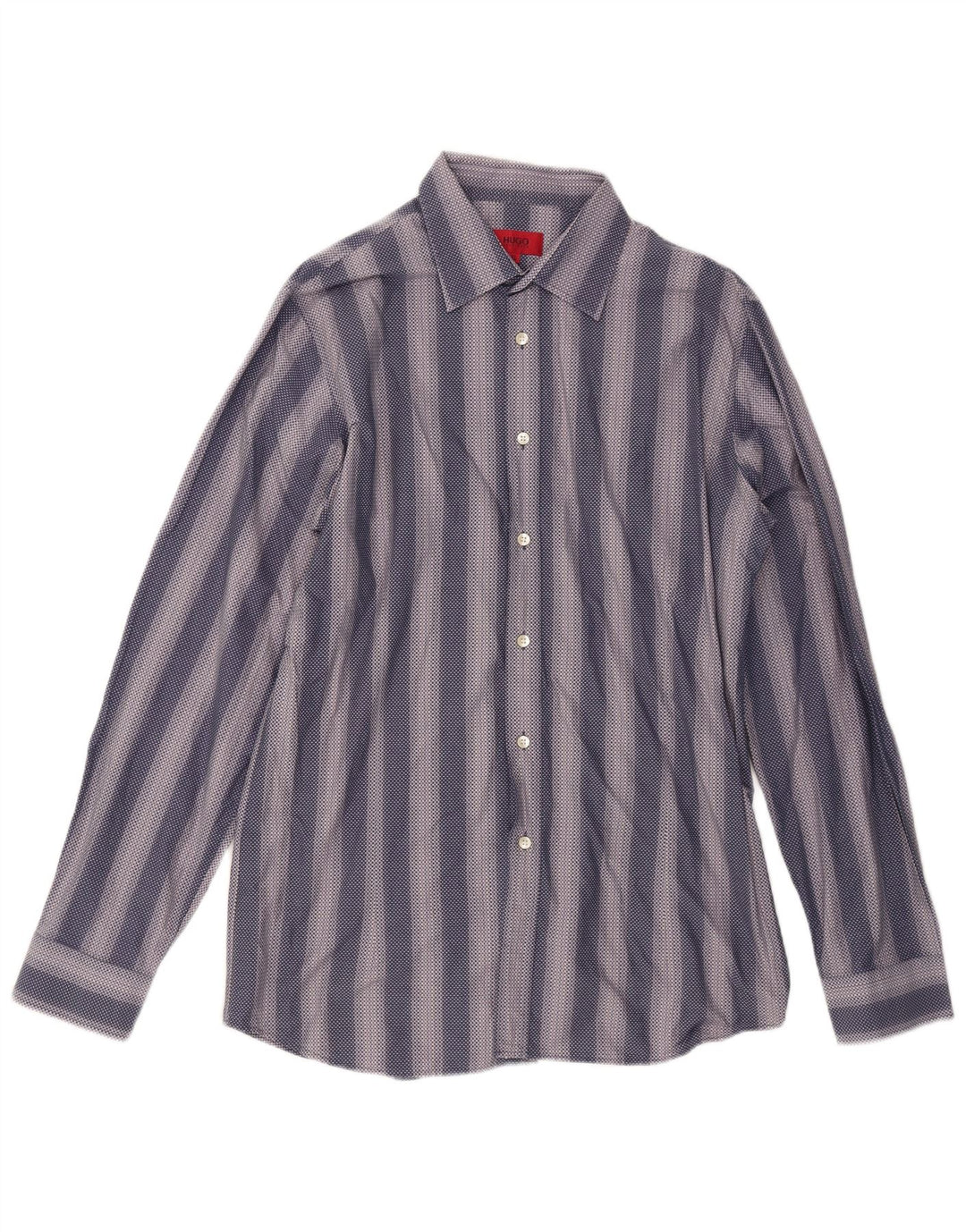 Hugo Boss Mens Shirt XL Navy Blue Striped Cotton
