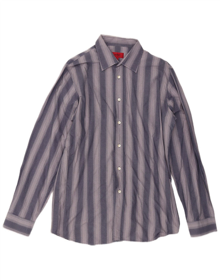 Hugo Boss Mens Shirt XL Navy Blue Striped Cotton