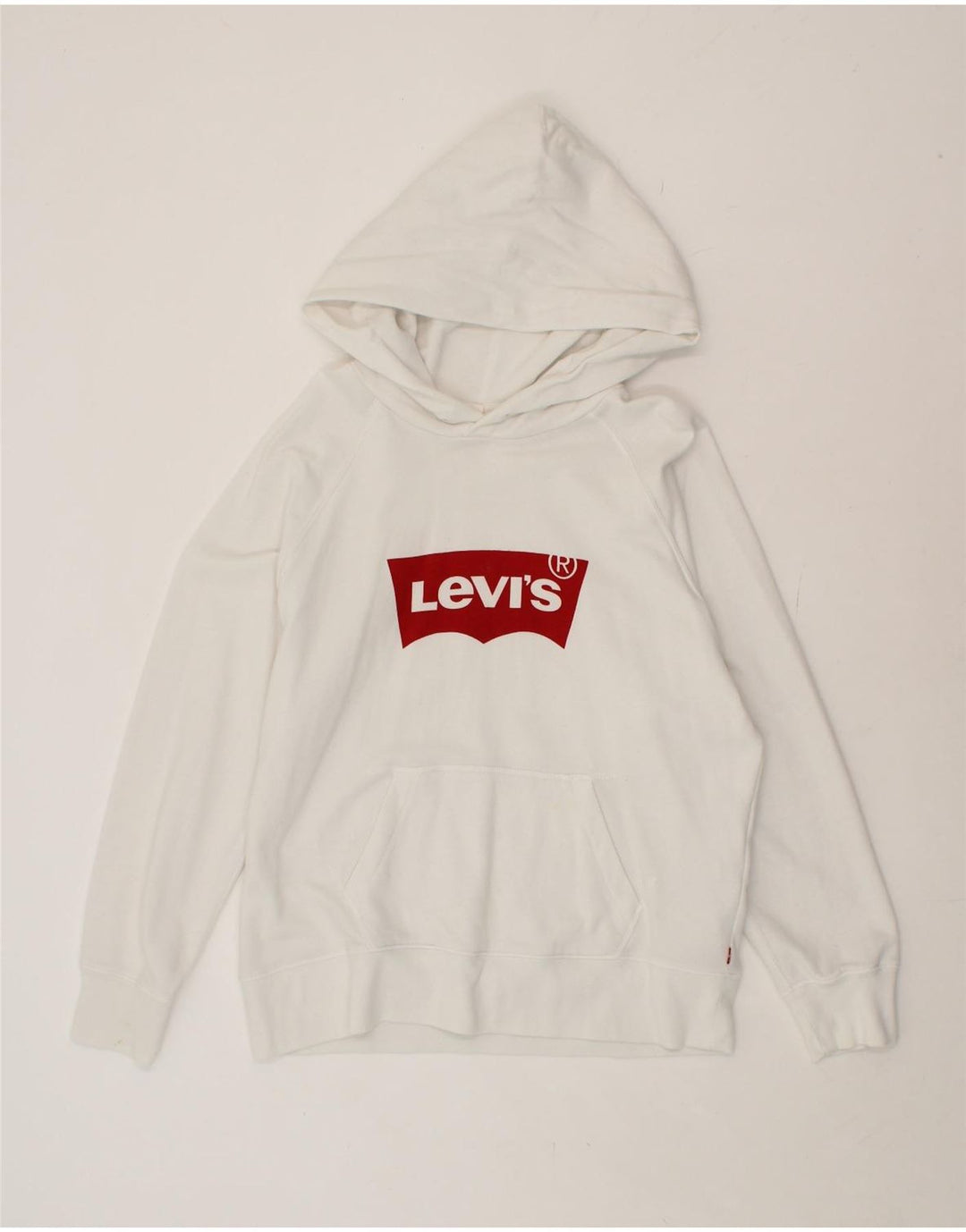 LEVI'S Womens Graphic Hoodie Jumper UK 14 Medium White Cotton Vintage Levi's and Second-Hand Levi's from Messina Hembry 