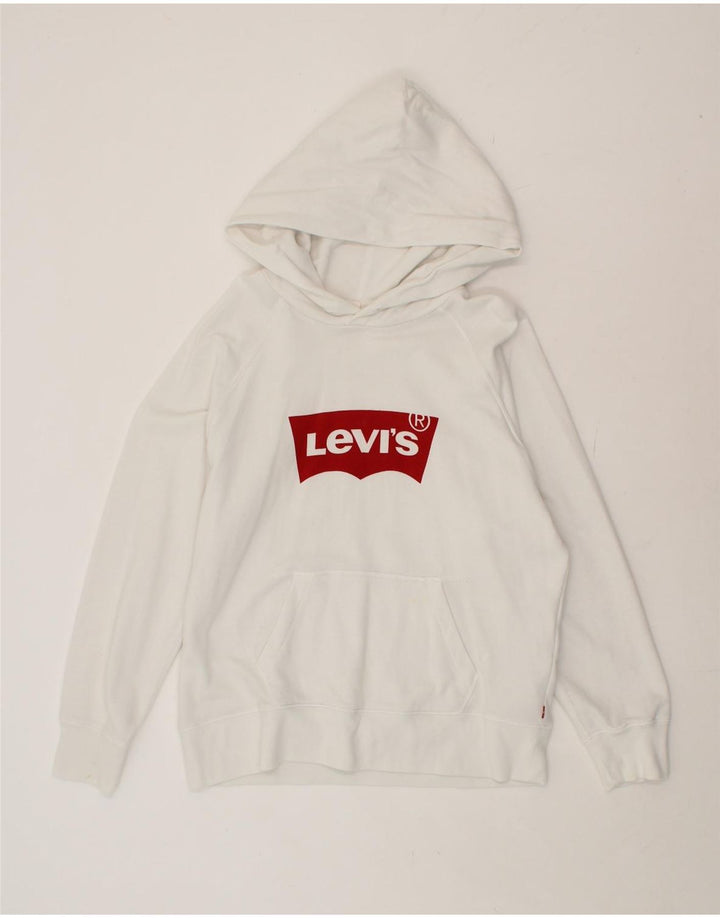 LEVI'S Womens Graphic Hoodie Jumper UK 14 Medium White Cotton Vintage Levi's and Second-Hand Levi's from Messina Hembry 