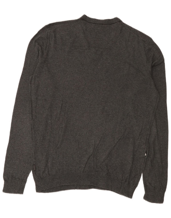 Hugo Boss Mens Slim Fit V-Neck Jumper Sweater Medium Grey Cotton