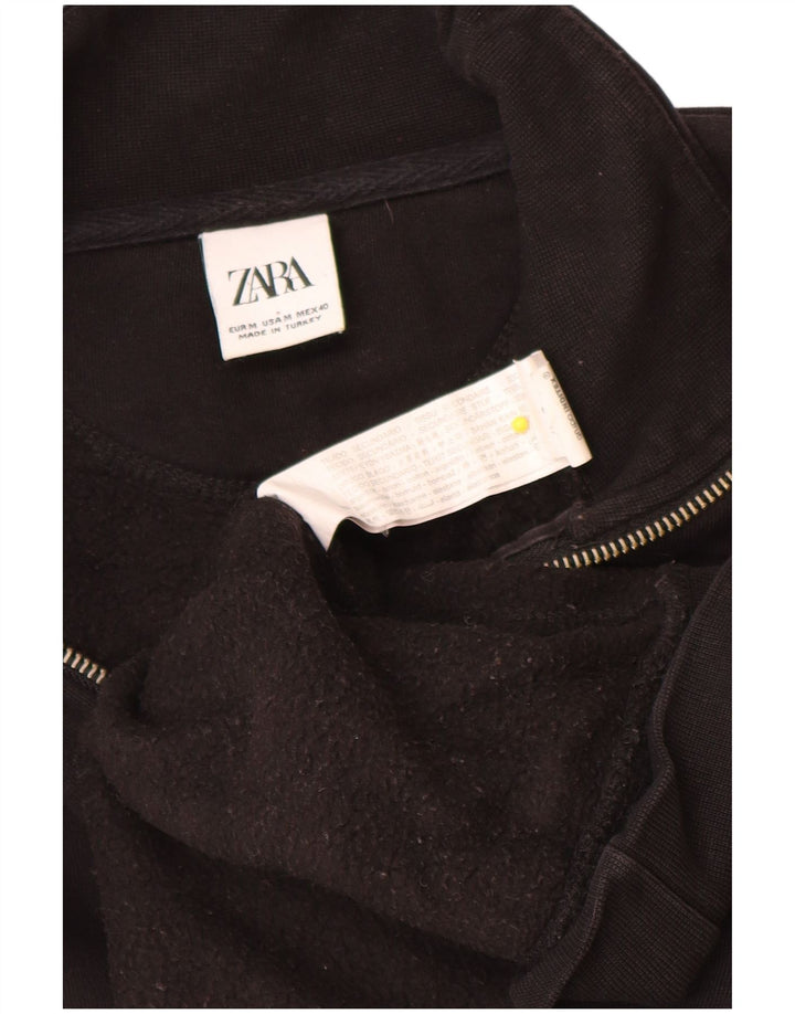 Zara Mens Zip Neck Sweatshirt Jumper Medium Black Cotton