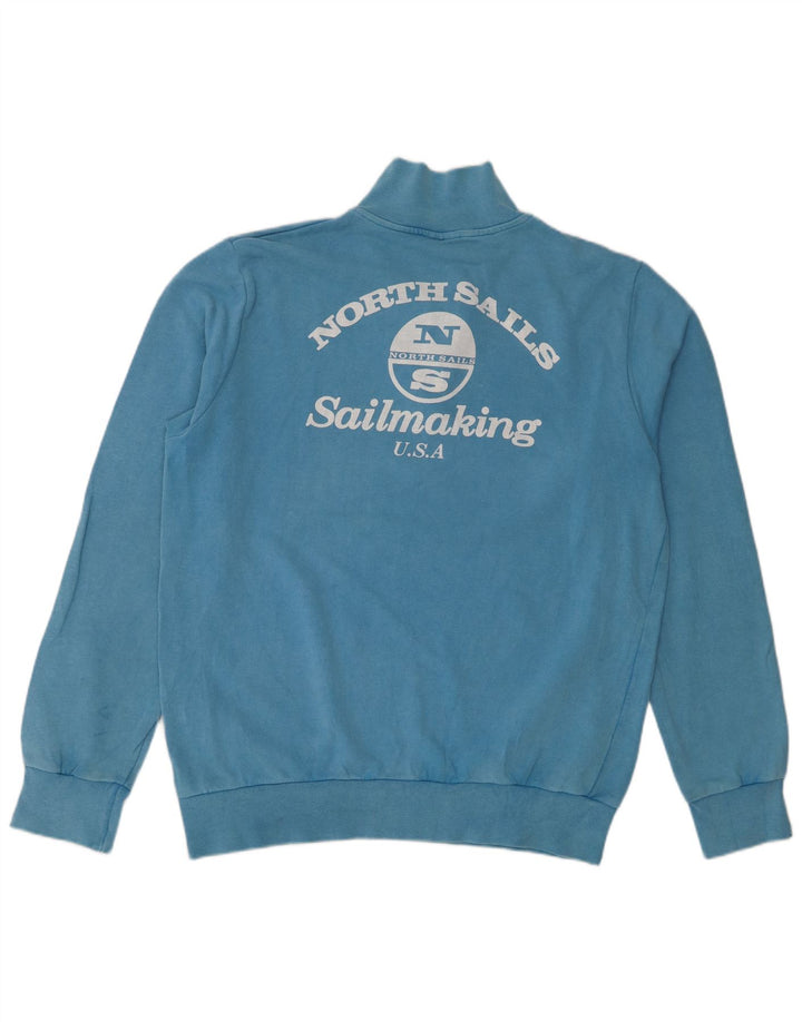 North Sails Mens Graphic Zip Neck Sweatshirt Jumper XL Blue Cotton