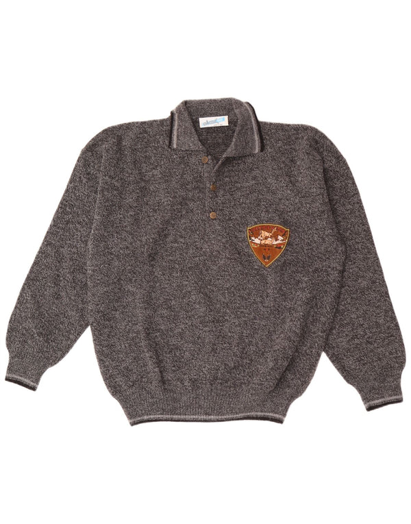 Vintage Mens Polo Neck Jumper Sweater Large Grey Flecked Acrylic