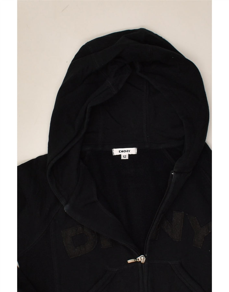 DKNY Girls Crop Graphic Zip Hoodie Sweater 11-12 Years Black Cotton | Vintage Dkny | Thrift | Second-Hand Dkny | Used Clothing | Messina Hembry 