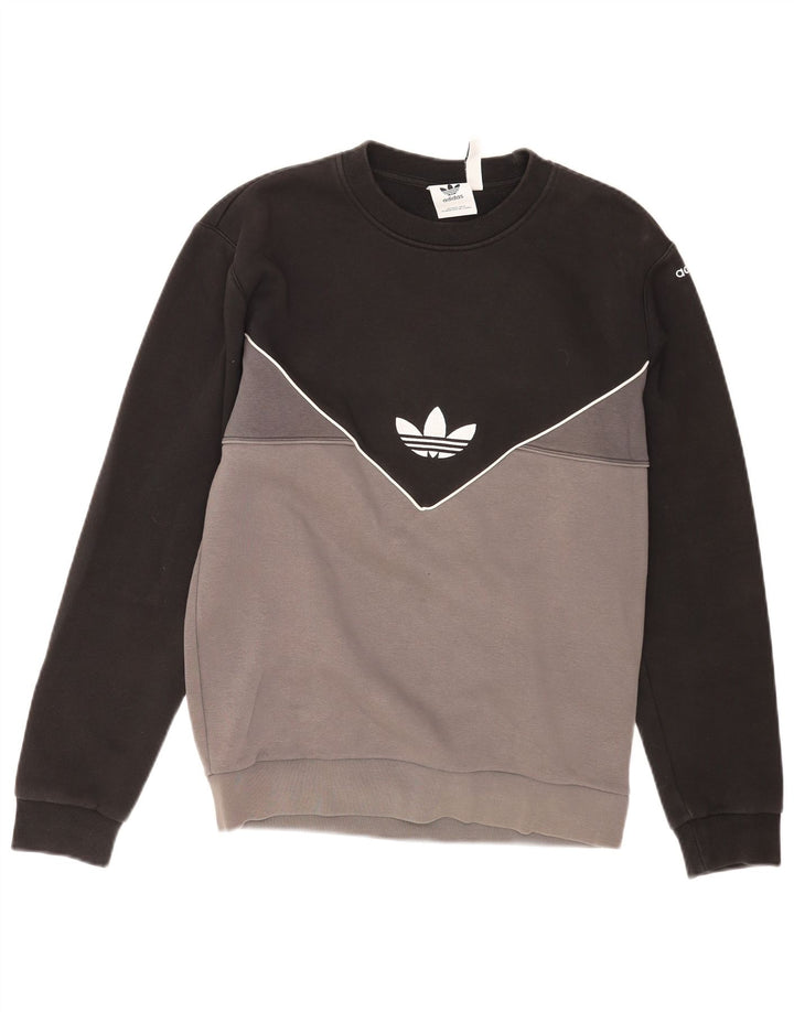 Adidas Mens Graphic Sweatshirt Jumper Small Black Colourblock Cotton