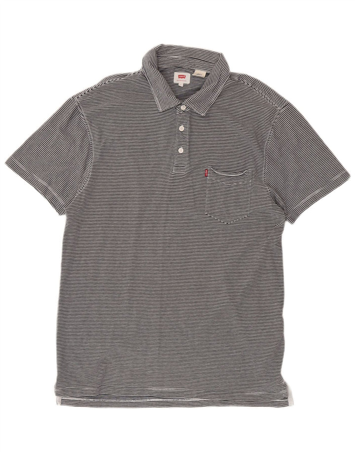 Levi's Mens Polo Shirt Large Navy Blue Striped Cotton
