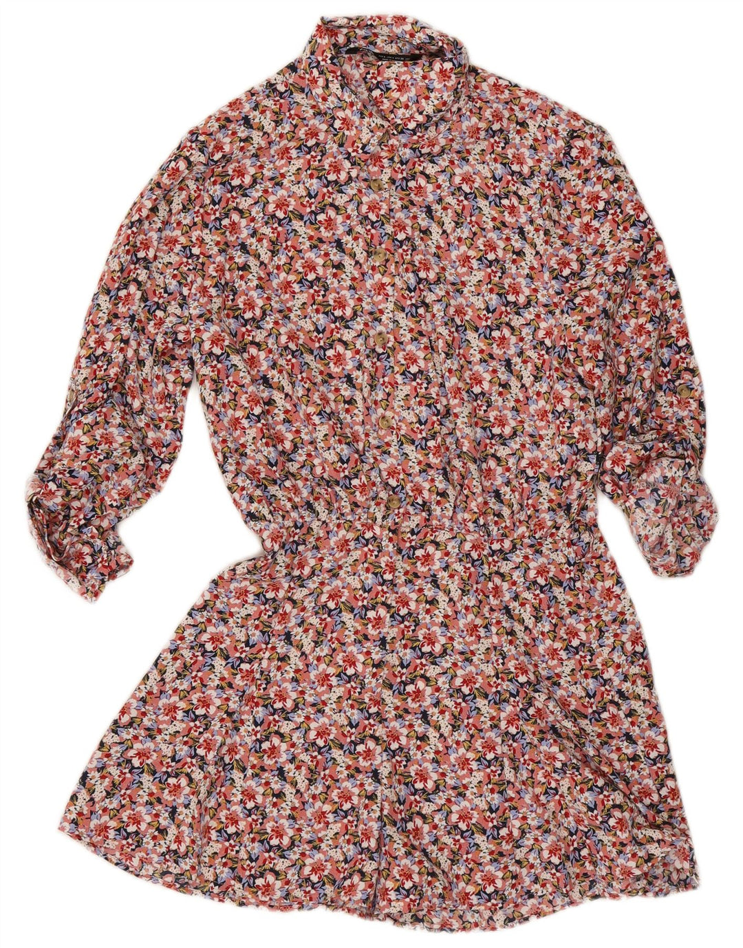 Zara Womens Long Sleeve Playsuit UK 10 Small Multicoloured Floral Polyester