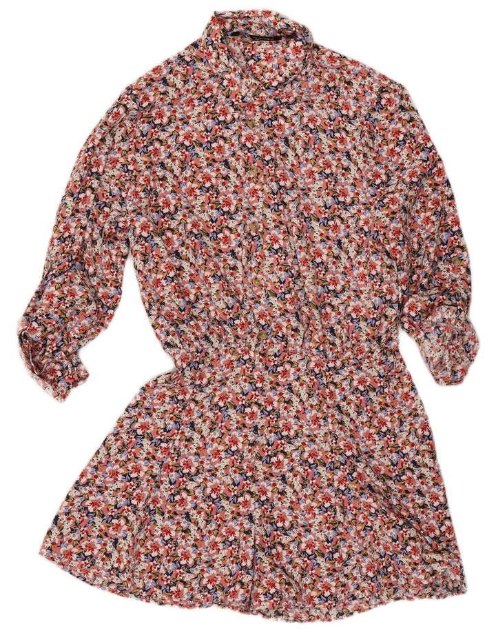 Zara Womens Long Sleeve Playsuit UK 10 Small Multicoloured Floral Polyester