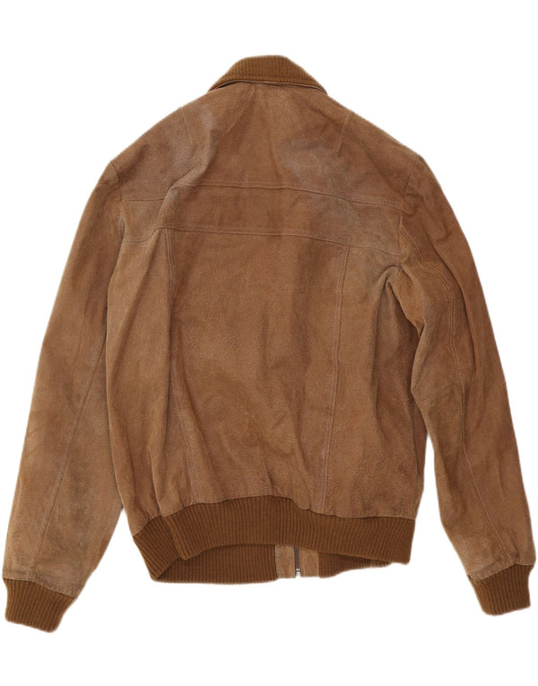 Reward Mens Suede Bomber Jacket UK 40 Large Brown Leather