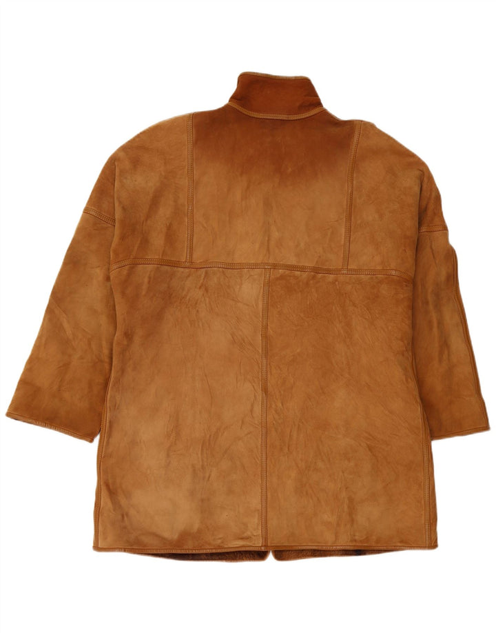 Vintage Womens Oversized Shearling Jacket IT 46 Large Brown Leather