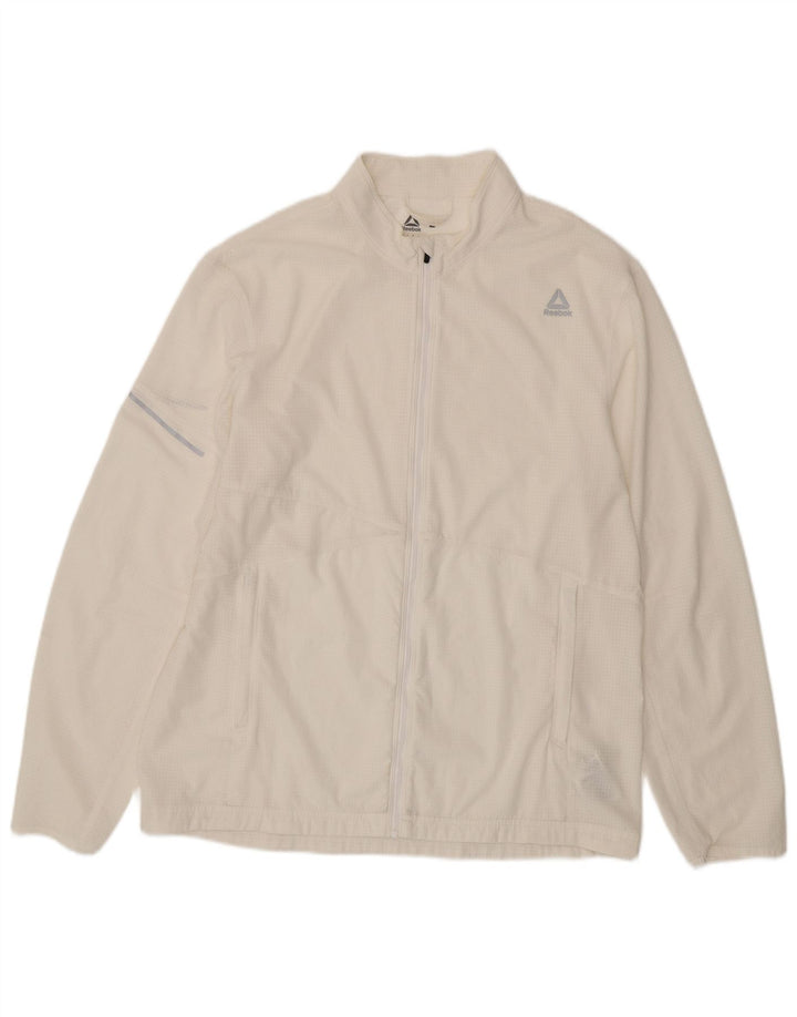 REEBOK Mens Tracksuit Top Jacket Large White Check Polyester