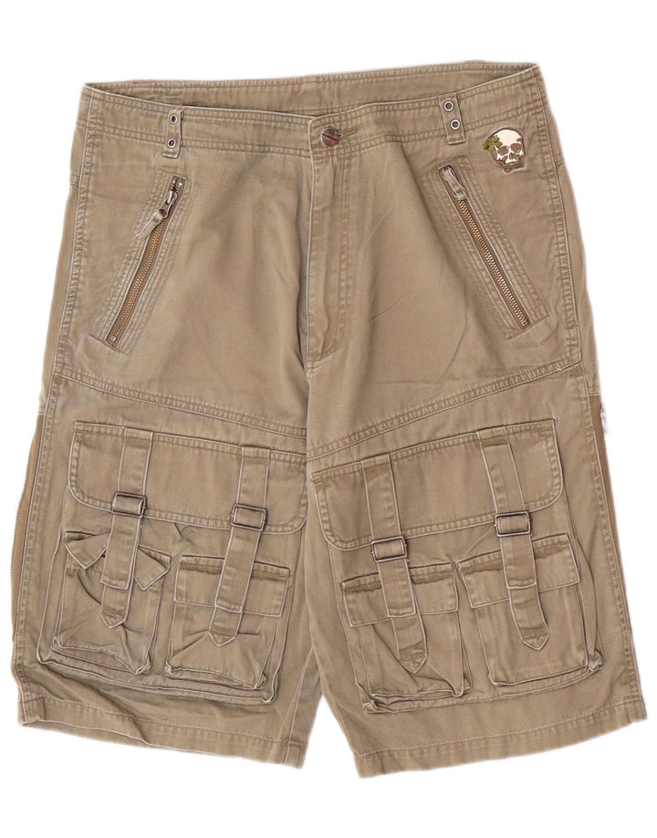 Vintage Mens Graphic Cargo Shorts Large W34 Khaki Cotton