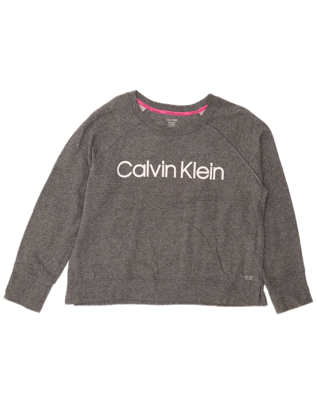 CALVIN KLEIN Womens Crop Graphic Sweatshirt Jumper UK 18 XL Grey Flecked