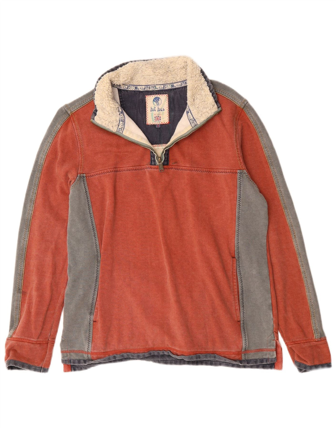 Fat Face Mens Zip Neck Sweatshirt Jumper Medium Orange Colourblock Cotton