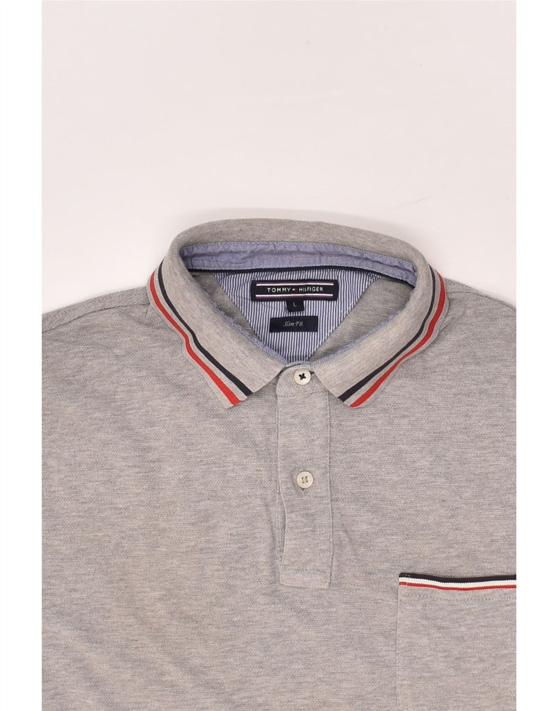 TOMMY HILFIGER Mens Slim Fit Polo Shirt Large Grey | Vintage Tommy Hilfiger | Thrift | Second-Hand Tommy Hilfiger | Used Clothing | Messina Hembry 