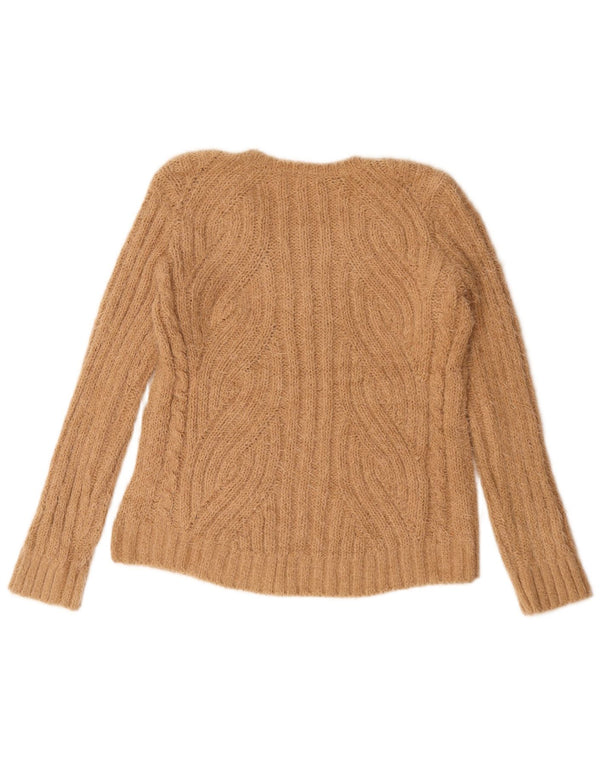 Marks & Spencer Womens V-Neck Jumper Sweater UK 14 Medium Beige Polyester