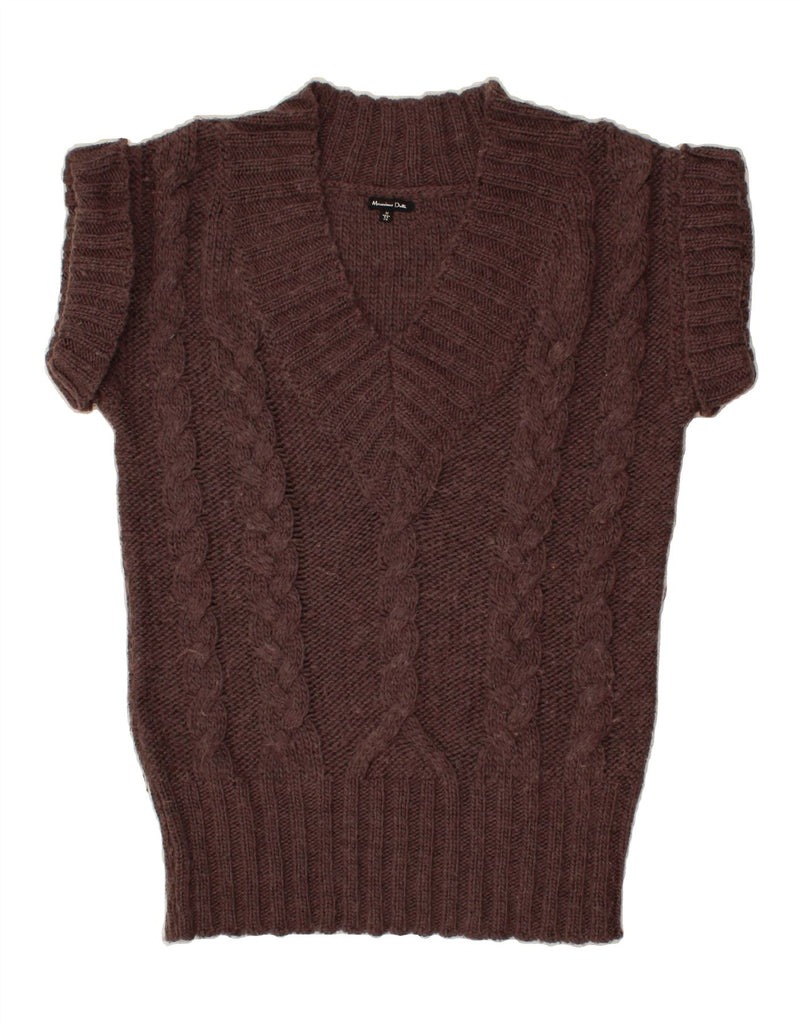 MASSIMO DUTTI Womens Short Sleeve V-Neck Jumper Sweater UK 14 Medium Brown Vintage Massimo Dutti and Second-Hand Massimo Dutti from Messina Hembry 