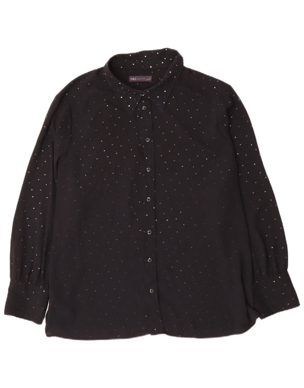 Marks & Spencer Womens Shirt Blouse UK 24 4XL Black Spotted Polyester