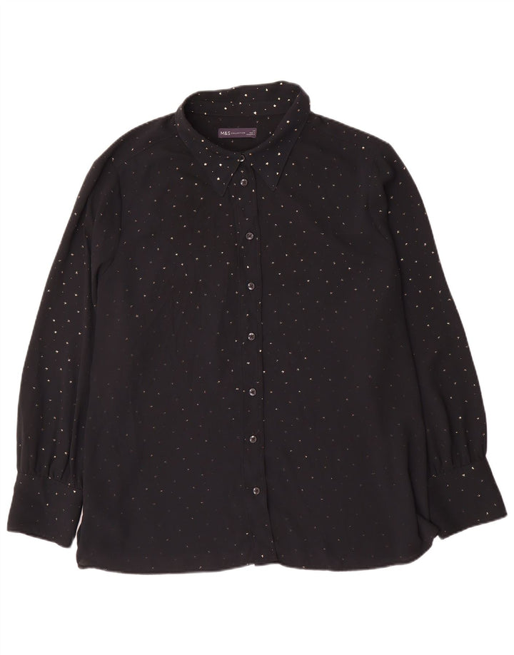 Marks & Spencer Womens Shirt Blouse UK 24 4XL Black Spotted Polyester