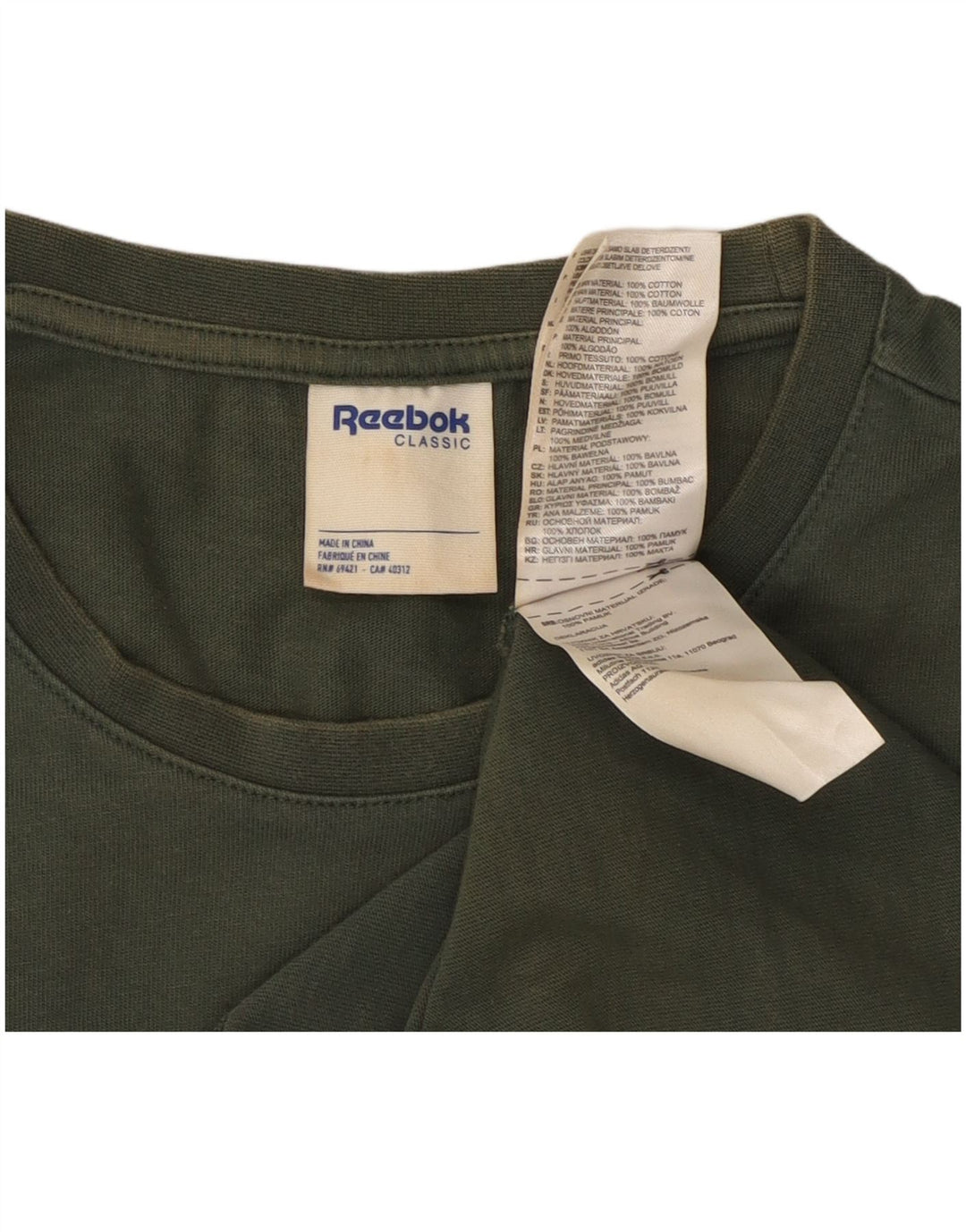 REEBOK Mens Classic Graphic T-Shirt Top Small Green Cotton