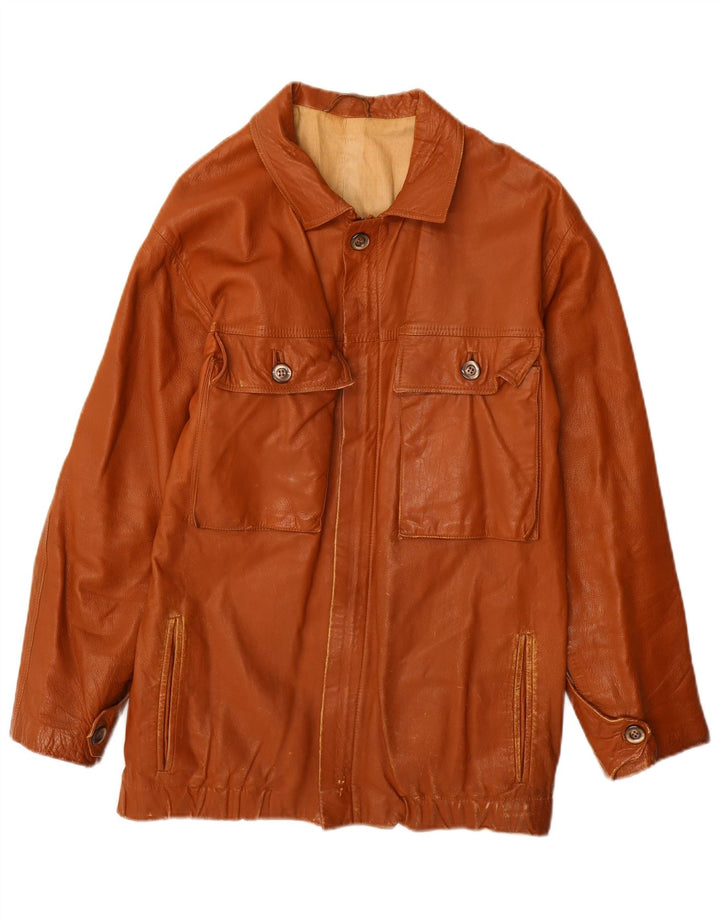 Vintage Mens Leather Jacket UK 36 Small Brown Leather