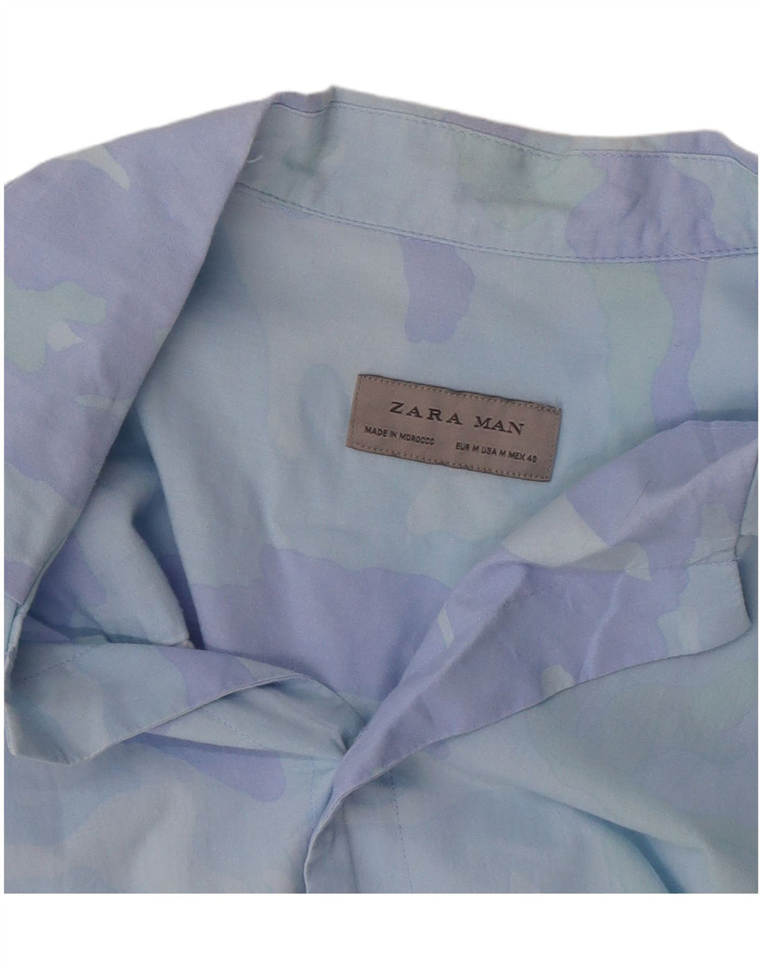 Zara Mens Abstract Pattern Short Sleeve Shirt Medium Blue