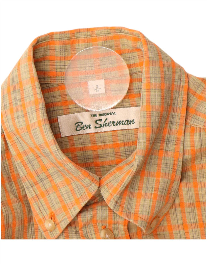 BEN SHERMAN Mens Short Sleeve Shirt Medium Orange Check