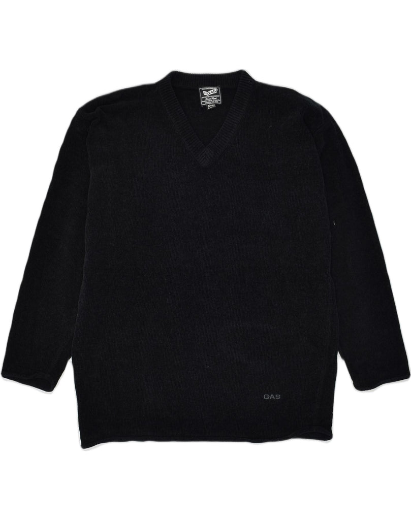 GAS Mens V-Neck Jumper Sweater XL Black Acrylic | Vintage Gas | Thrift | Second-Hand Gas | Used Clothing | Messina Hembry 